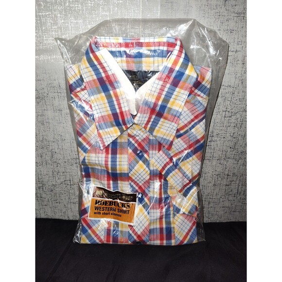 Sears Roebucks Western Wear Snap Button Short Sleeve Shirt Sz 15.5 - Picture 1 of 4